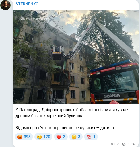 Скріншот Telegram-публікації