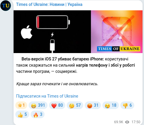 Скріншот Telegram-публікації