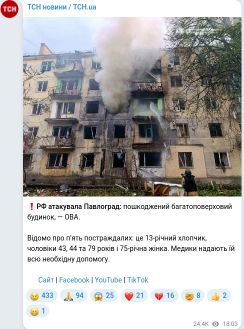 Скріншот Telegram-публікації
