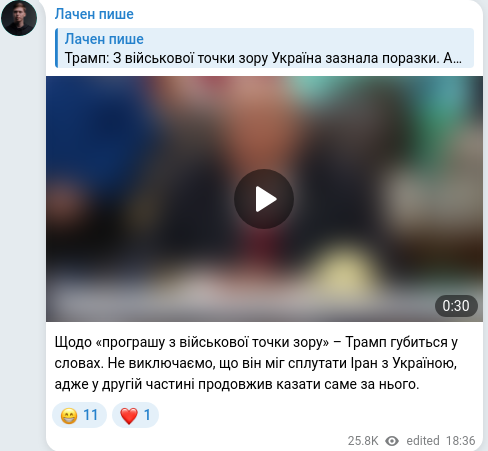 Скріншот Telegram-публікації
