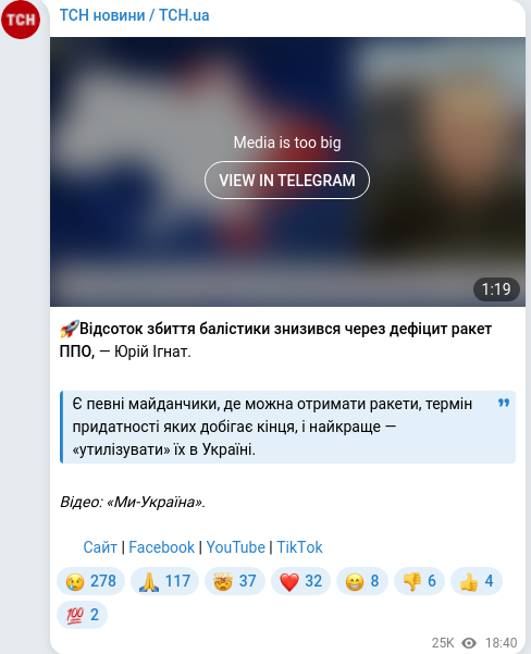 Скріншот Telegram-публікації