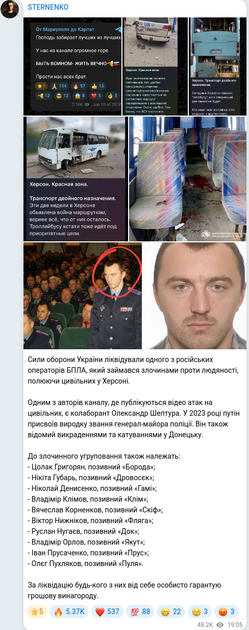 Скріншот Telegram-публікації