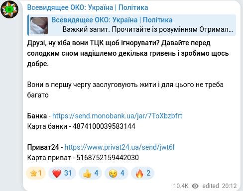 Скріншот Telegram-публікації