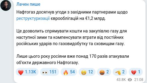 Скріншот Telegram-публікації