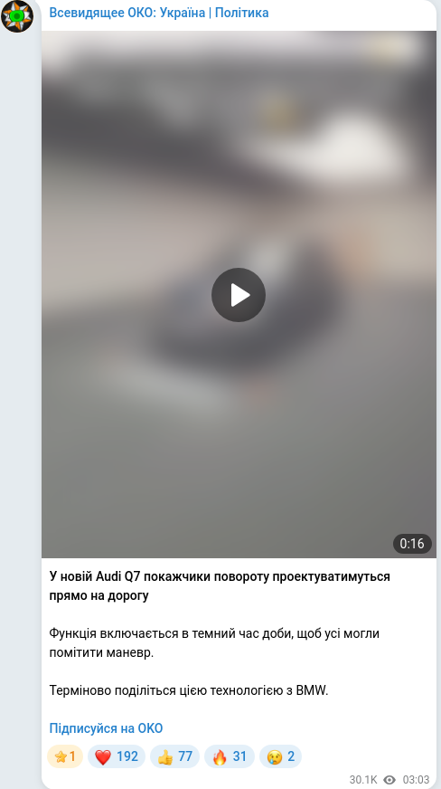 Скріншот Telegram-публікації
