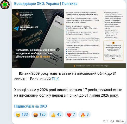 Telegram publication screenshot
