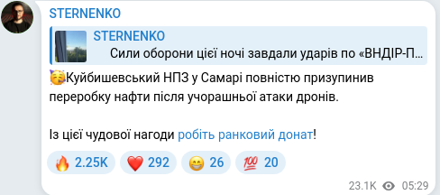 Скріншот Telegram-публікації