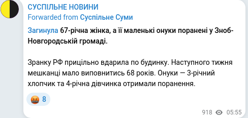 Скріншот Telegram-публікації