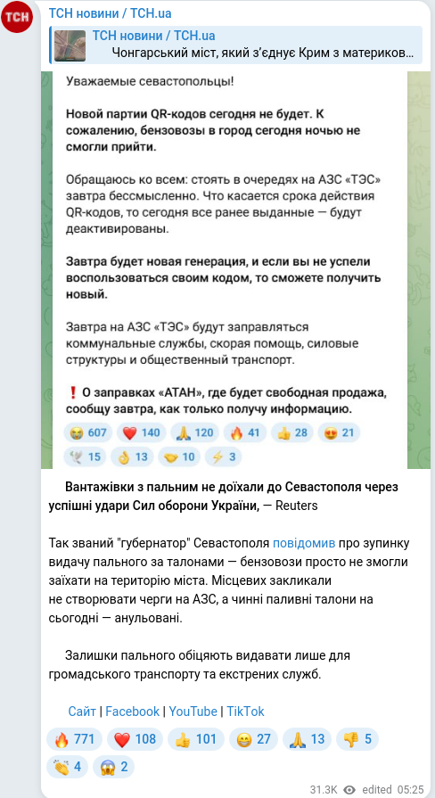 Скріншот Telegram-публікації