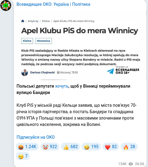 Скріншот Telegram-публікації