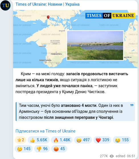 Скріншот Telegram-публікації