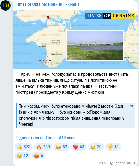 Скріншот Telegram-публікації