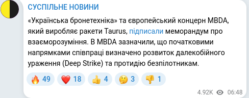 Скріншот Telegram-публікації
