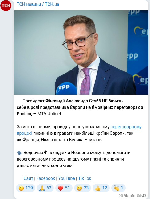 Скріншот Telegram-публікації