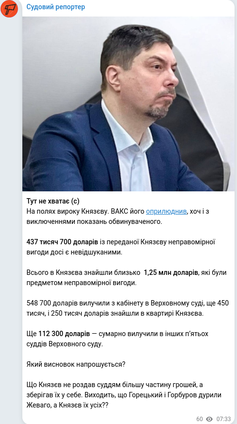 Скріншот Telegram-публікації