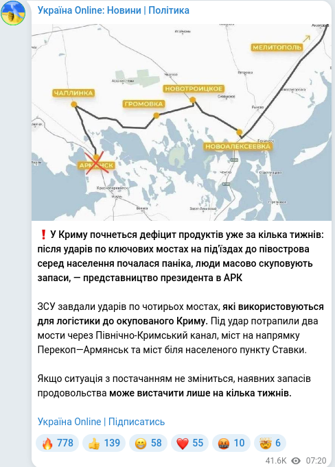 Скріншот Telegram-публікації