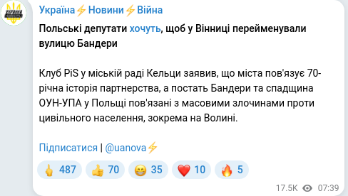 Скріншот Telegram-публікації
