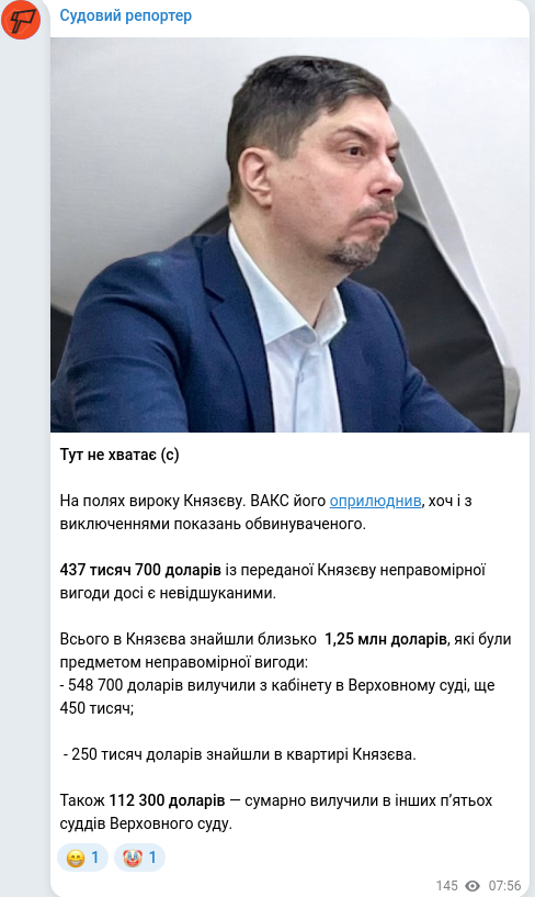 Скріншот Telegram-публікації