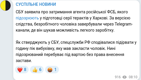 Скріншот Telegram-публікації