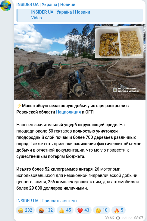 Скріншот Telegram-публікації