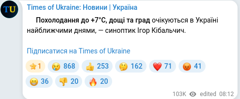 Скріншот Telegram-публікації