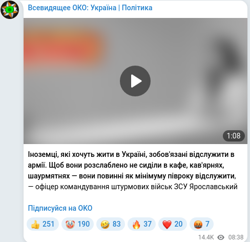 Скріншот Telegram-публікації