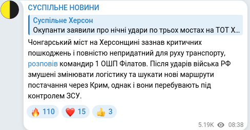 Скріншот Telegram-публікації