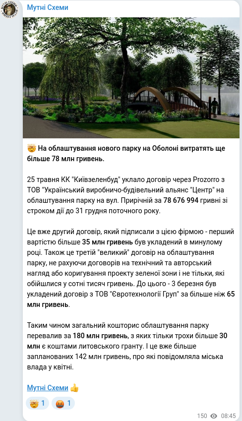 Скріншот Telegram-публікації