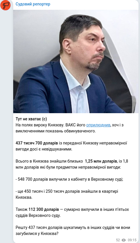 Скріншот Telegram-публікації