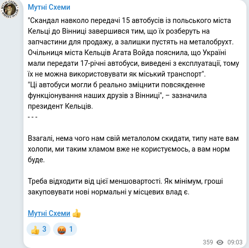 Скріншот Telegram-публікації