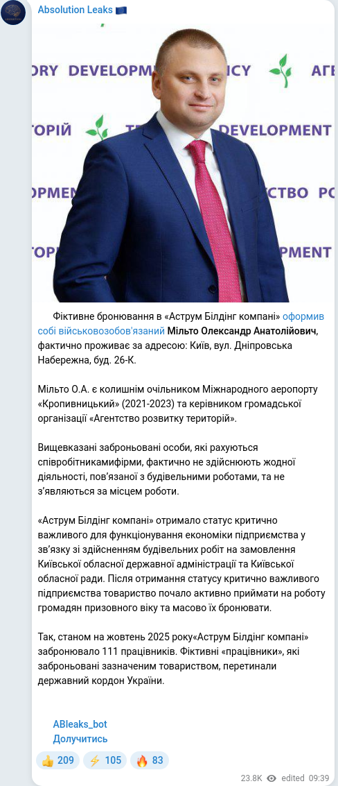 Скріншот Telegram-публікації