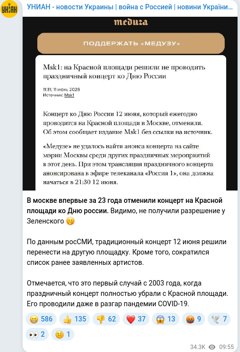 Скріншот Telegram-публікації