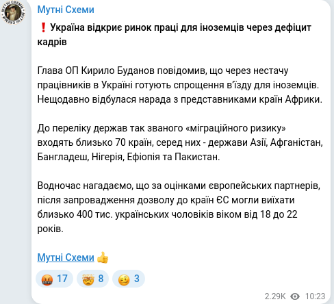 Telegram publication screenshot