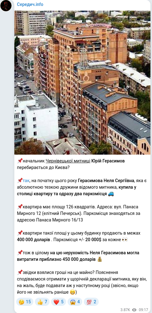 Скріншот Telegram-публікації