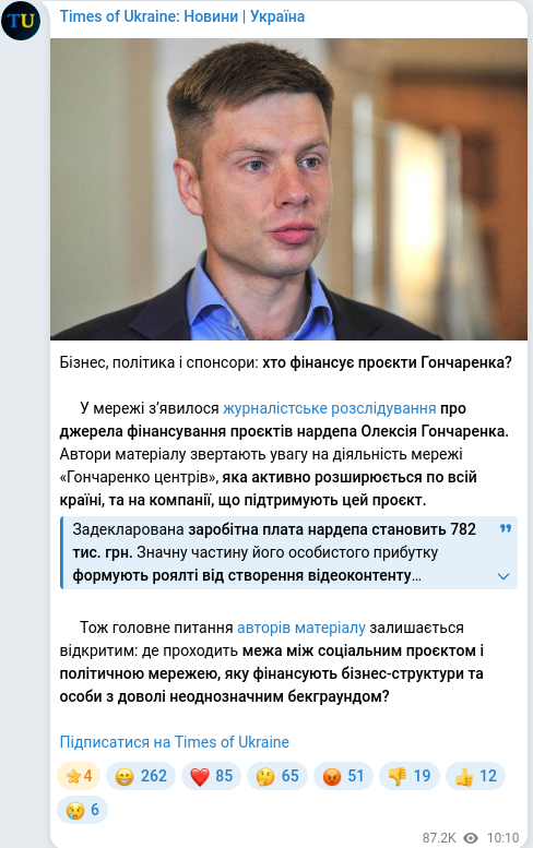 Скріншот Telegram-публікації