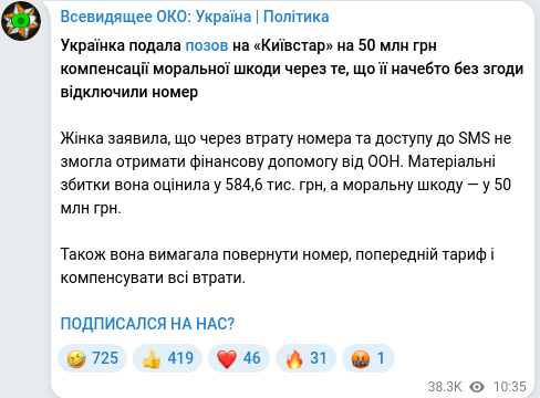 Telegram publication screenshot