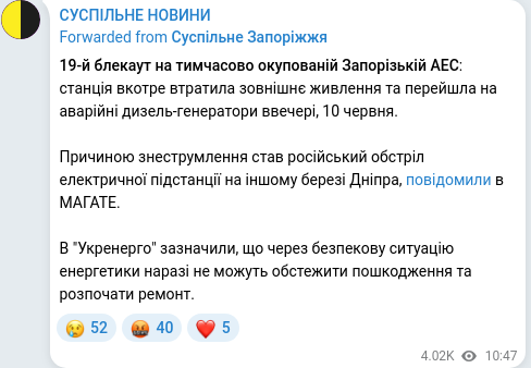 Скріншот Telegram-публікації