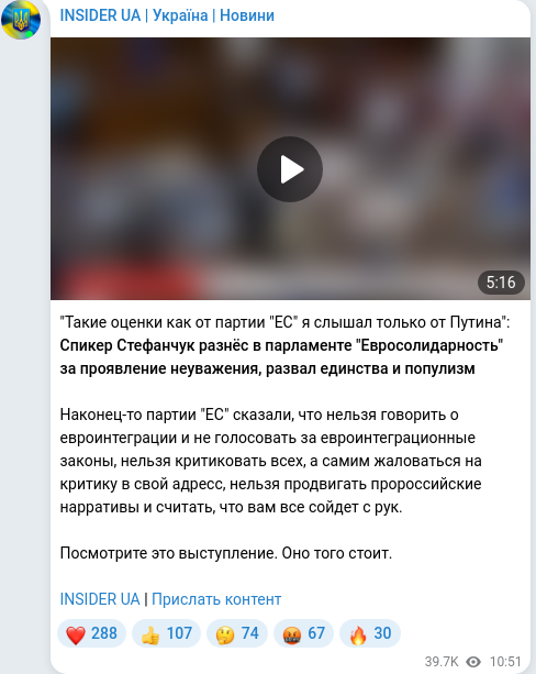 Скріншот Telegram-публікації