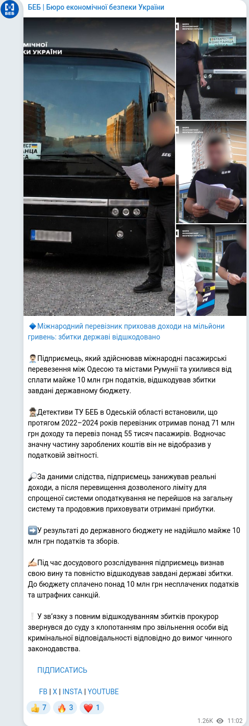 Скріншот Telegram-публікації