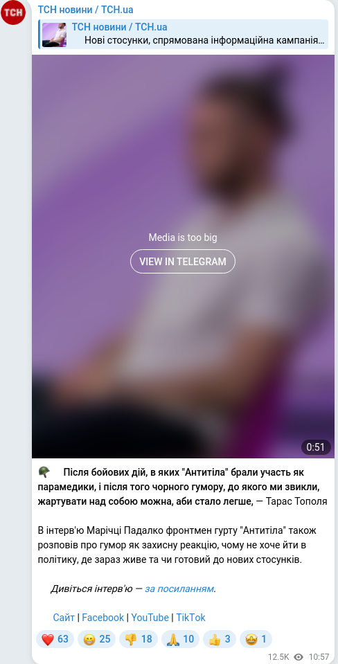 Скріншот Telegram-публікації