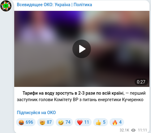 Скріншот Telegram-публікації