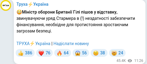 Скріншот Telegram-публікації
