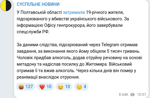 Скріншот Telegram-публікації