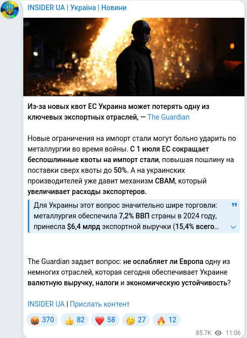 Скріншот Telegram-публікації