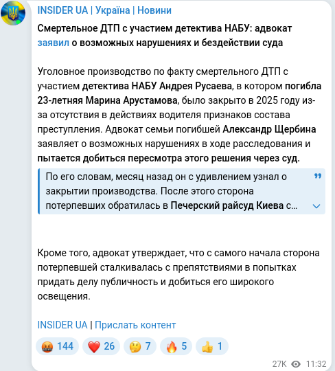 Скріншот Telegram-публікації