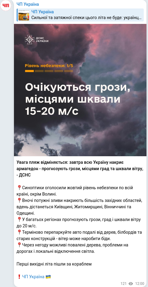 Скріншот Telegram-публікації