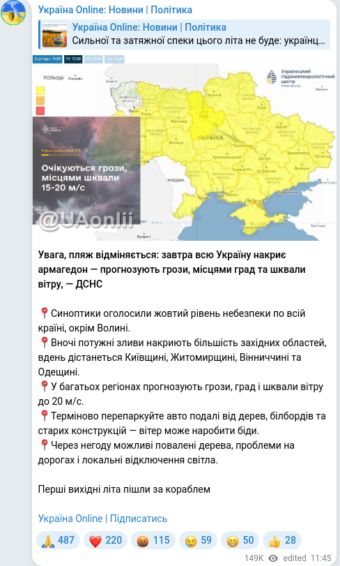 Скріншот Telegram-публікації