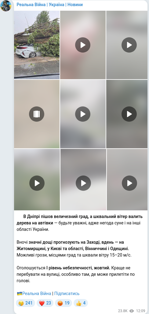Скріншот Telegram-публікації