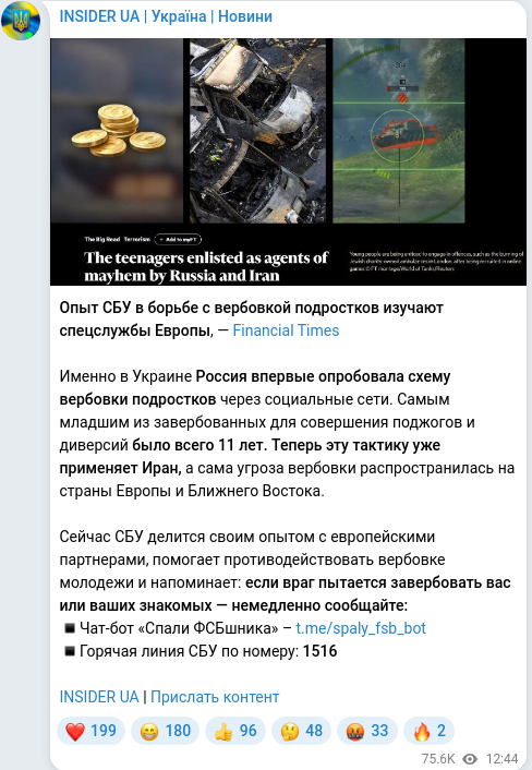 Скріншот Telegram-публікації