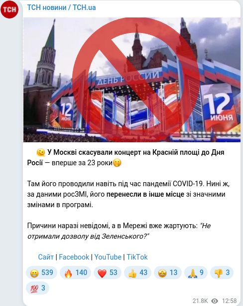 Скріншот Telegram-публікації
